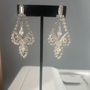 Large Clear Rhinestone Chandelier Earrings